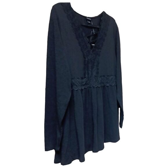 TORRID PLUS SIZE Black Babydoll Super Soft V-Neck Lace-up Lace Trim Top. 2X - Picture 8 of 16